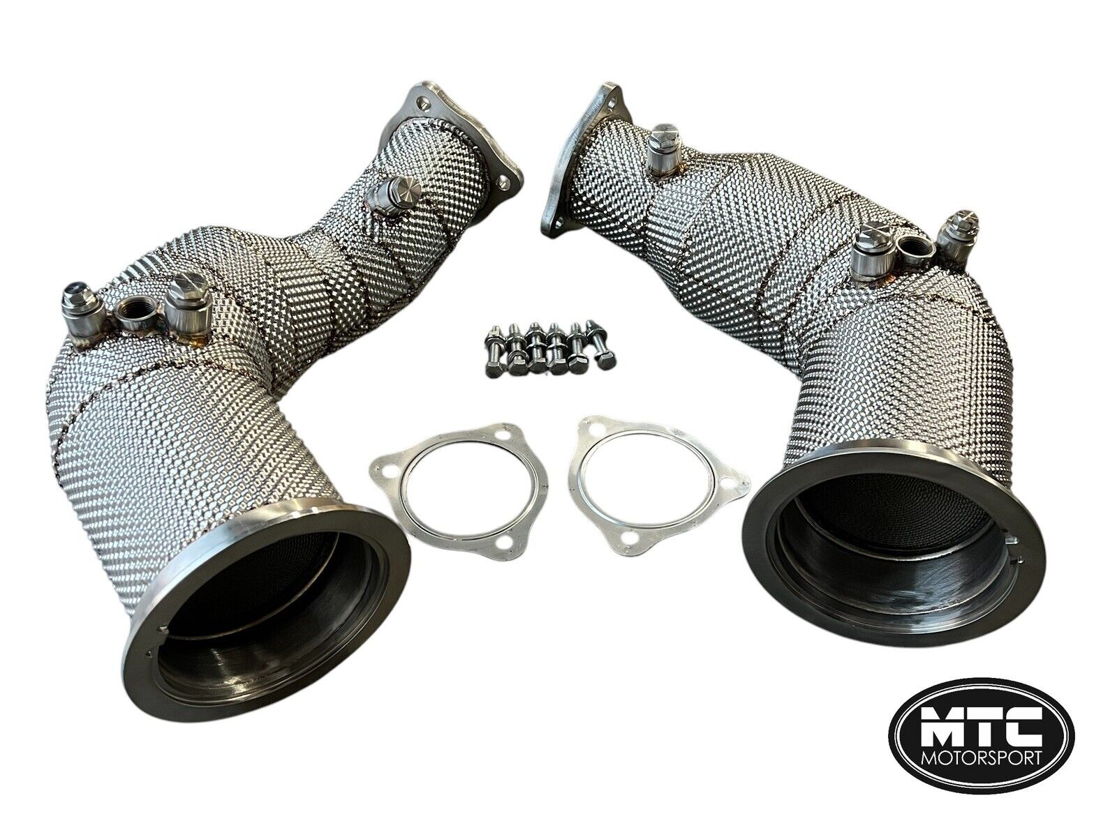 AUDI RS4 B9 LHD DOWNPIPES WITH 200 CELL HI-FLOW SPORTS CATS & HEAT SHIELD 2017-