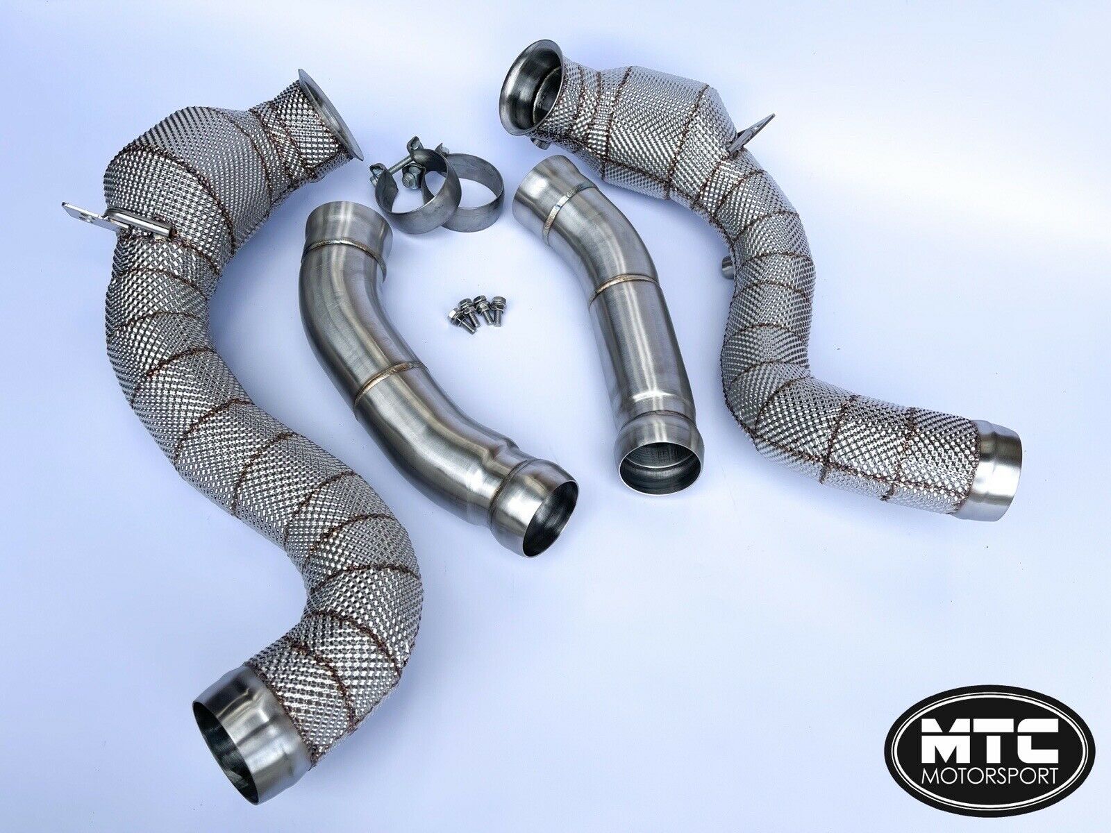 Mercedes C63 C63S W205 Downpipes with 200 Cell Hi-Flow Sports Cats & Heat Shield 14- | MTC Motorsport