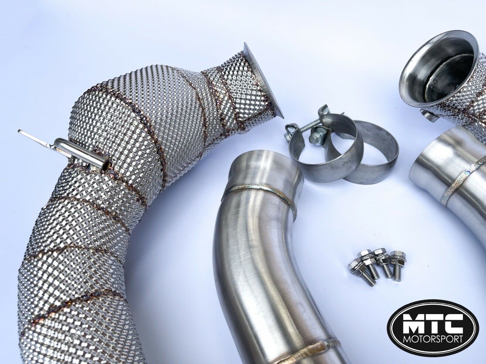 Mercedes C63 C63S W205 Downpipes with 200 Cell Hi-Flow Sports Cats & Heat Shield 14- | MTC Motorsport