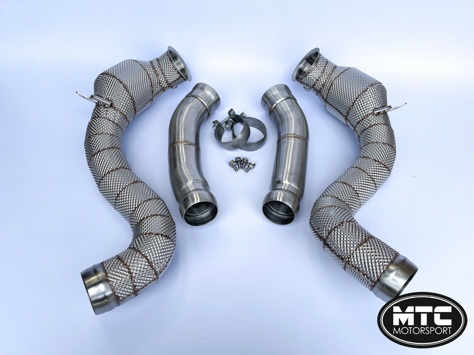 Mercedes C63 C63S W205 Downpipes with 200 Cell Hi-Flow Sports Cats & Heat Shield 14- | MTC Motorsport