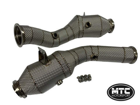 MERCEDES C43 E43 LHD DOWNPIPES WITH 200 CELL HI-FLOW SPORTS CATS & HEAT SHIELD