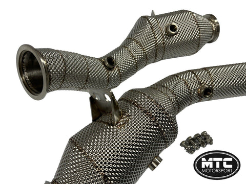 MERCEDES C43 E43 LHD DOWNPIPES WITH 200 CELL HI-FLOW SPORTS CATS & HEAT SHIELD