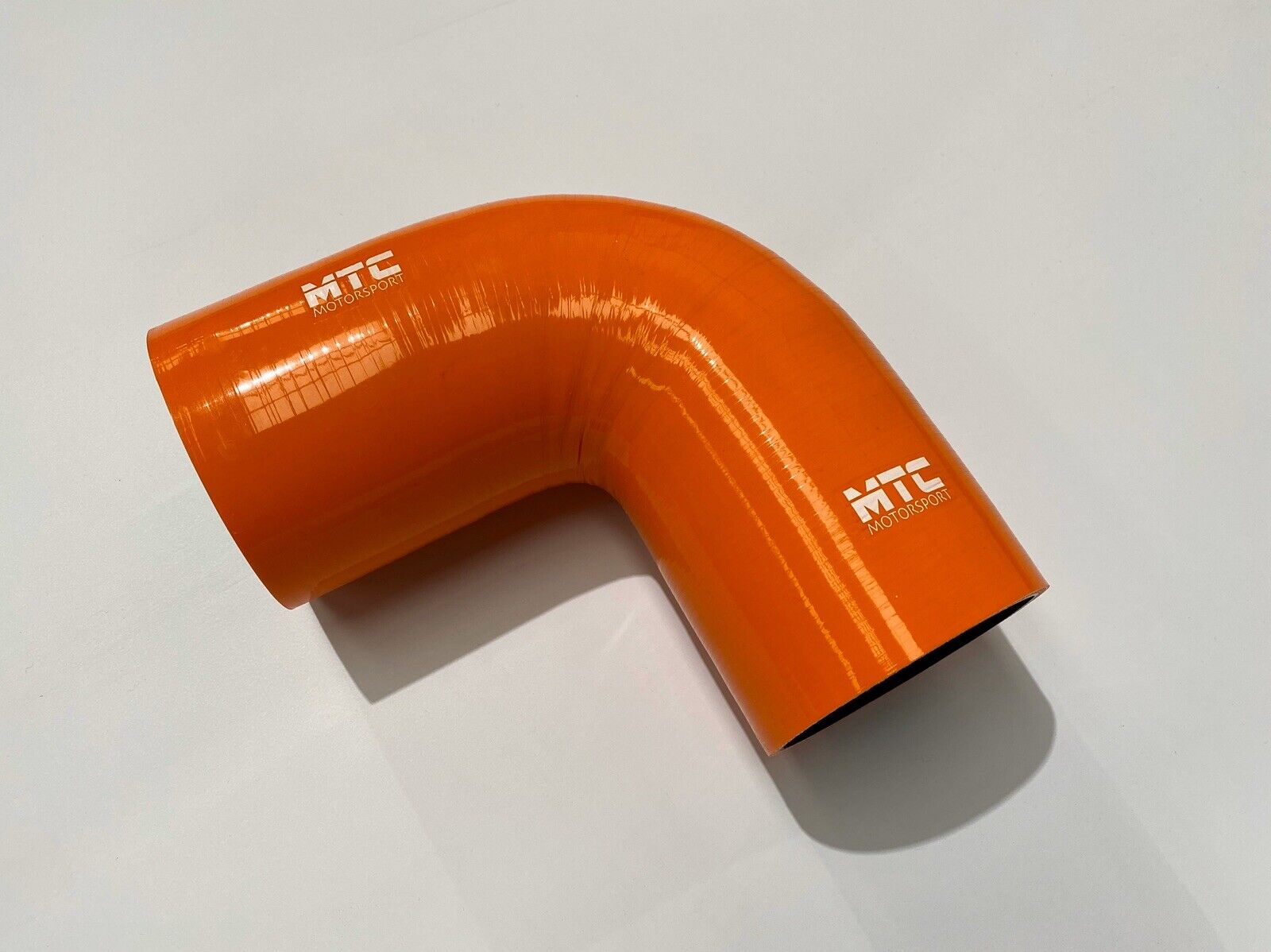 MTC MOTORSPORT 89mm 3.5” SILICONE 90 DEGREE BEND HOSE ELBOW 150MM LEGS ORANGE