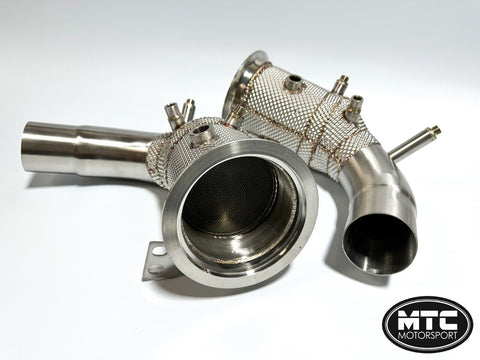 Porsche Turbo/Turbo S 992 Downpipes with 200 Cell Hi-Flow Sports Cats & Heat Shield | MTC Motorsport