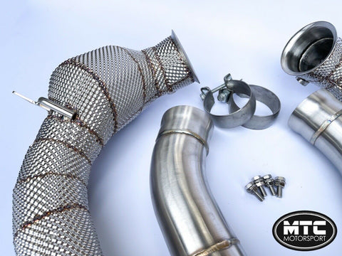 Mercedes C63 C63S Downpipes with 200 Cell Hi-Flow Sports Cats & Heat Shield 14- | MTC Motorsport