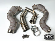 Mercedes E63 S W213 Downpipes with 200 Cell Hi-Flow Sports Cats & Heat Shield | MTC Motorsport