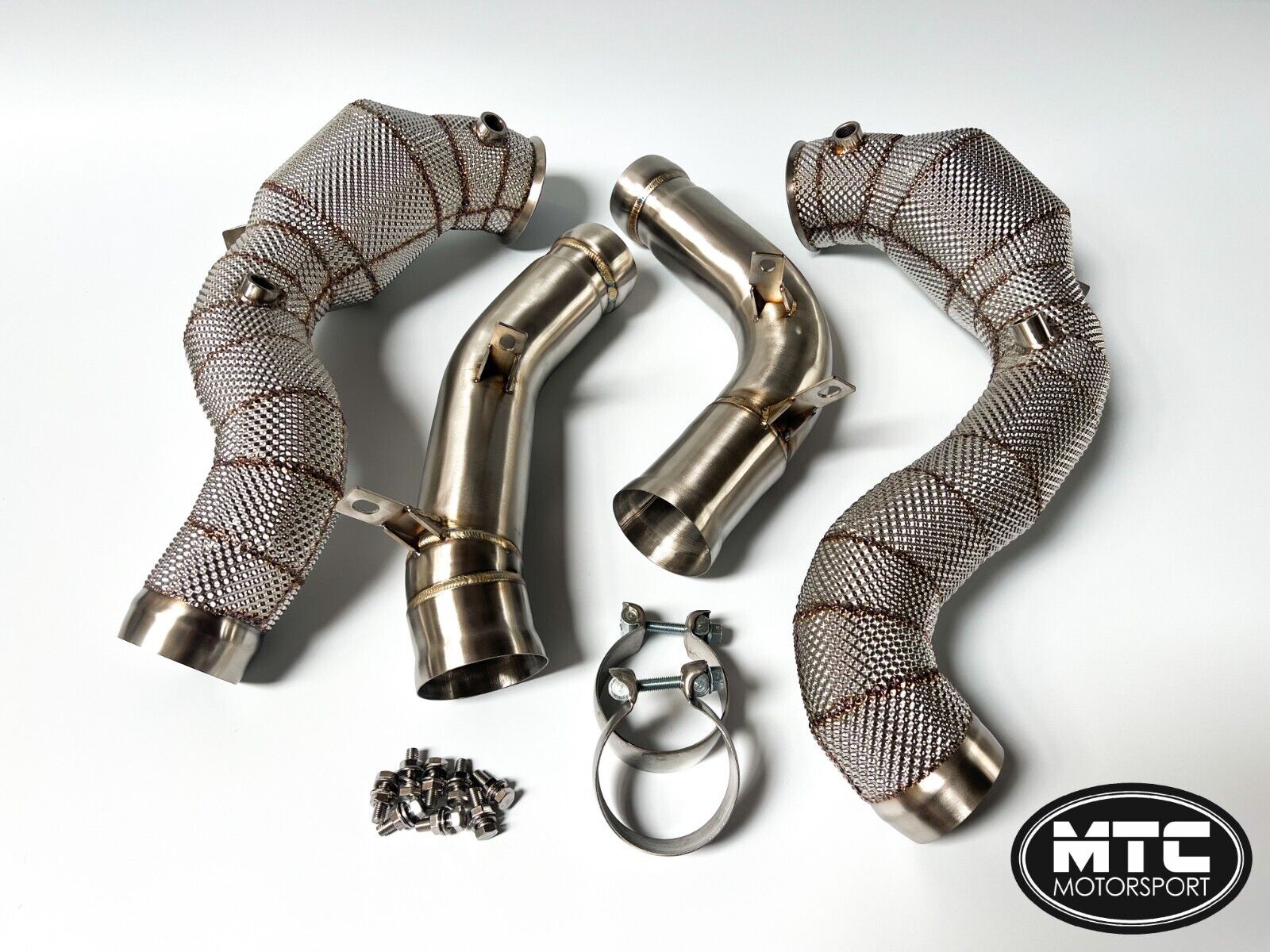 Mercedes E63 S W213 Downpipes with 200 Cell Hi-Flow Sports Cats & Heat Shield | MTC Motorsport