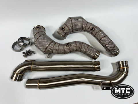 MERCEDES AMG GT GTS GTR DOWNPIPES 200 CELL HI-FLOW SPORTS CATS AND HEAT SHIELD