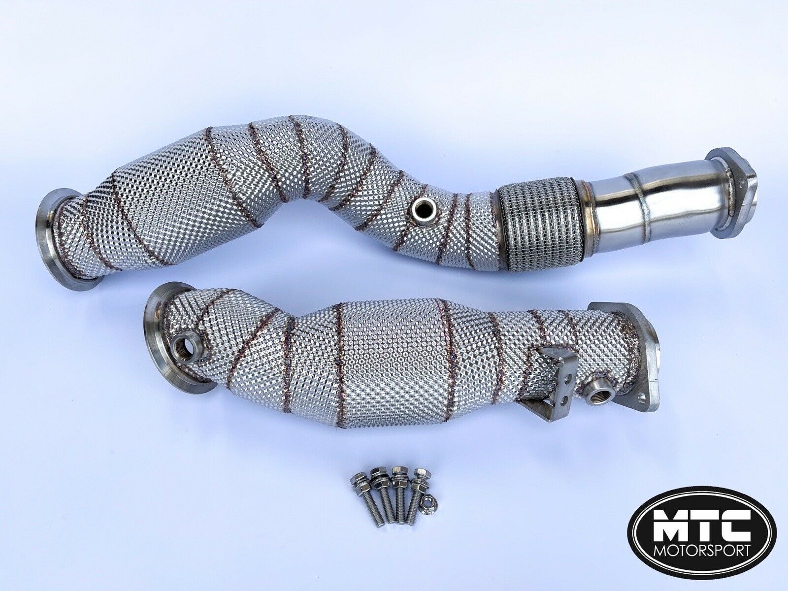 BMW M3 M4 G80 G82 Downpipes with 200 Cell Hi-Flow Sports Cats & Heat Shield 2021 | MTC Motorsport