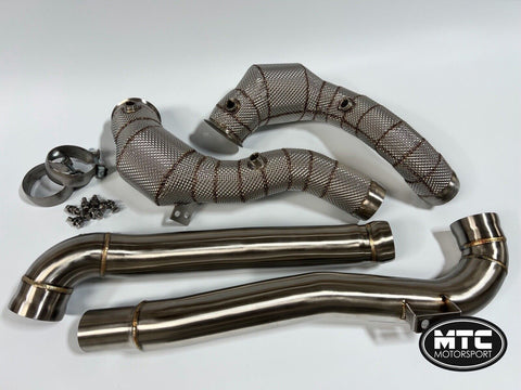MERCEDES AMG GT GTS GTR DOWNPIPES 200 CELL HI-FLOW SPORTS CATS AND HEAT SHIELD