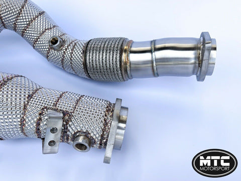 BMW M3 M4 G80 G82 Downpipes with 200 Cell Hi-Flow Sports Cats & Heat Shield 2021 | MTC Motorsport